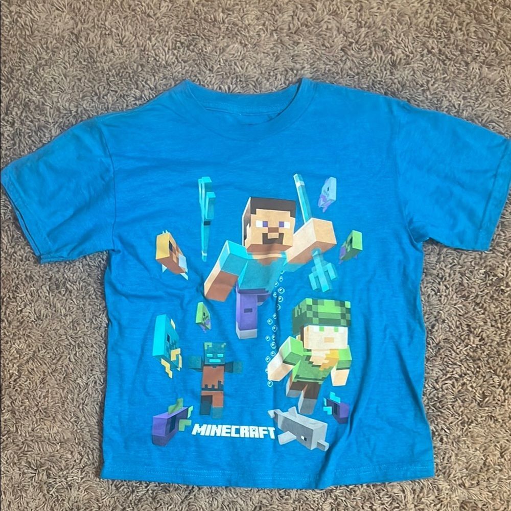Minecraft Boys Blue Graphic Short Sleeve T-Shirt Size Small